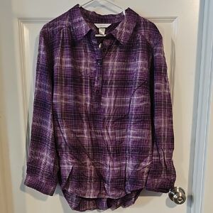 CJ Banks Purple Plaid Button-Up